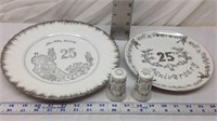 F5) 25TH ANNIVERSARY PLATES AND S & P SHAKERS