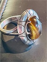 Antique Sterling Silver Ladies Tigerseye Ring