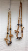 F6)  PAIR OF WOOD NECKLACES, AFRICAN ANIMALS?