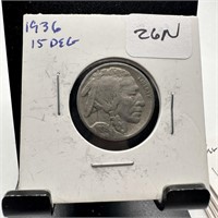 1936 15 DEGREE ROTATION ERROR BUFFALO NICKEL