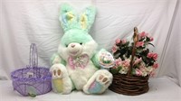 F5). EASTER BUNNY, PURPLE WIRE EASTER BASKET,