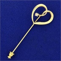 Vintage Diamond Heart Pin in 14K Yellow Gold