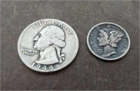 1944 Quarter & 1941 Mercury Dime