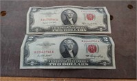 (2) 1953 $2 Red Seal Dollars