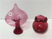 2 Cranberry glass vases