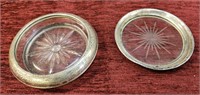 Two Sterling Rimmed Wine Coasters