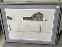 Framed Robert Bateman 1967 print. Winter farm