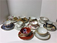 10 Teacups And Saucers Of Various Patterns -