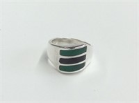 925 Silver Ring With Black And Green Polished