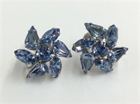 Vintage Sherman Blue Crystal Screw Back Earrings