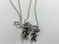 925 Silver Necklace 161/4 With Minnie And Mickey