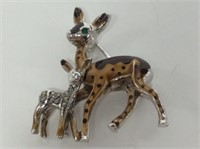 Vintage Brooch With Spotted Fawn And Small Deer