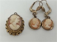 Small Oval Cameo Pendant + Pair Of Pierced Ear