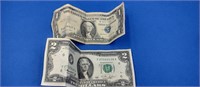 1957 $1 Silver Certificate and 1976 $2 Bill
