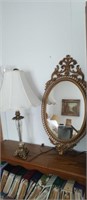 Brass & Glass Lamp & Plastic Framed Mirror
