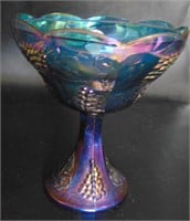Vintage Amethyst Carnival Pedestal Glass Dish