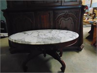 Victorian Style Marble Top Mahogany Coffee Table
