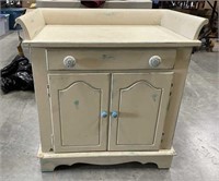 Rustic cream and blue bedside table with pullout