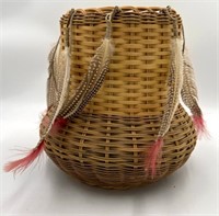 Wicker Basket, Hanging Feathers