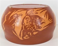 Tequaecshe Pueblo Etched Pottery Upside Down Bowl