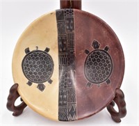 Tan and Brown Bowl with Turtle Inlays