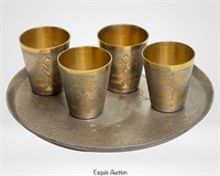 Vintage Russian Shot Glass Set with Tray