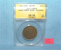 1837 hard times token graded VG10