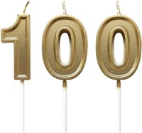 Gold 100th Birthday Candles, Number 100 Candles f