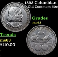 1893 Columbian Old Commem Half Dollar 50c Grades S