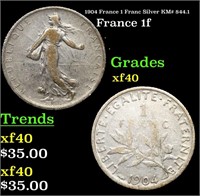 1904 France 1 Franc Silver KM# 844.1 Grades xf