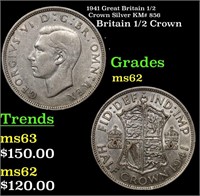 1941 Great Britain 1/2 Crown Silver KM# 856 Grades