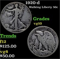 1920-d Walking Liberty Half Dollar 50c Grades vg+