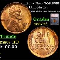 1947-s Lincoln Cent Near TOP POP! 1c Graded ms67 r