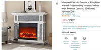 $1599 Mirrored Electric Fireplace/Heater/Remote/3D