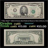 **Star Note** 1995 $5 Green Seal Federal Reserve N