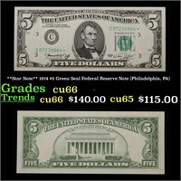 **Star Note** 1974 $5 Green Seal Federal Reserve N
