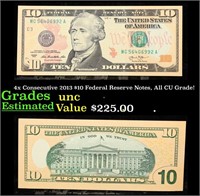 4x Consecutive 2013 $10 Federal Reserve Notes, All