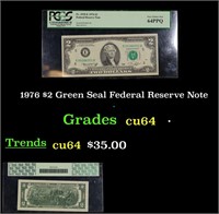 1976 $2 Green Seal Federal Reserve Note By PMG