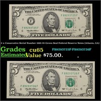 2 x Consecutive Serial Number 1995 $5 Green Seal F