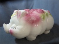 *Mid-Century Giant Ceramic Piggy Bank w/Pink Bow &