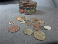 VTG Tin w/VTG Worn Russian Coins