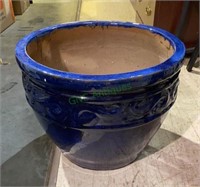 Large size blue glazed ceramic pottery planter,