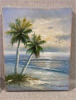 Small original oil painting on canvas - palm trees