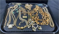 Tray lot of costume and vintage jewelry