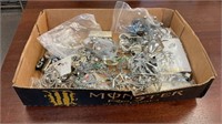 Large box of silver tone costume jewelry includes