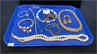 Tray lot of costume jewelry includes necklace