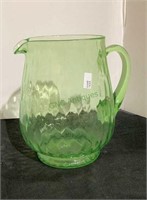 Green honeycomb optic pitcher, measures 7 1/2