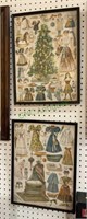 Lot of two framed antique doll paper cut outs