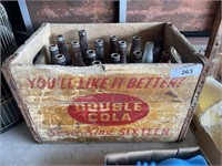 WOOD SODA  BOX AND OLD BOTTLES