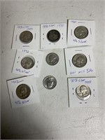 9 assorted dates quarter silver dollar